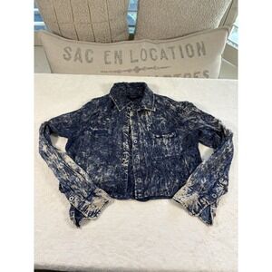 Nollie PacSun Acid Wash‎ Cropped Button Down Shirt Women's Medium Y2K